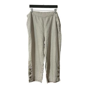 Chico's Womens Size 3 US 16 Beige Linen Pull On Button Cuff Cropped Pants